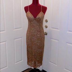 Bardot golden brown lace strapped dress